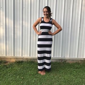Black and Light Gray Striped Maxi Dress
